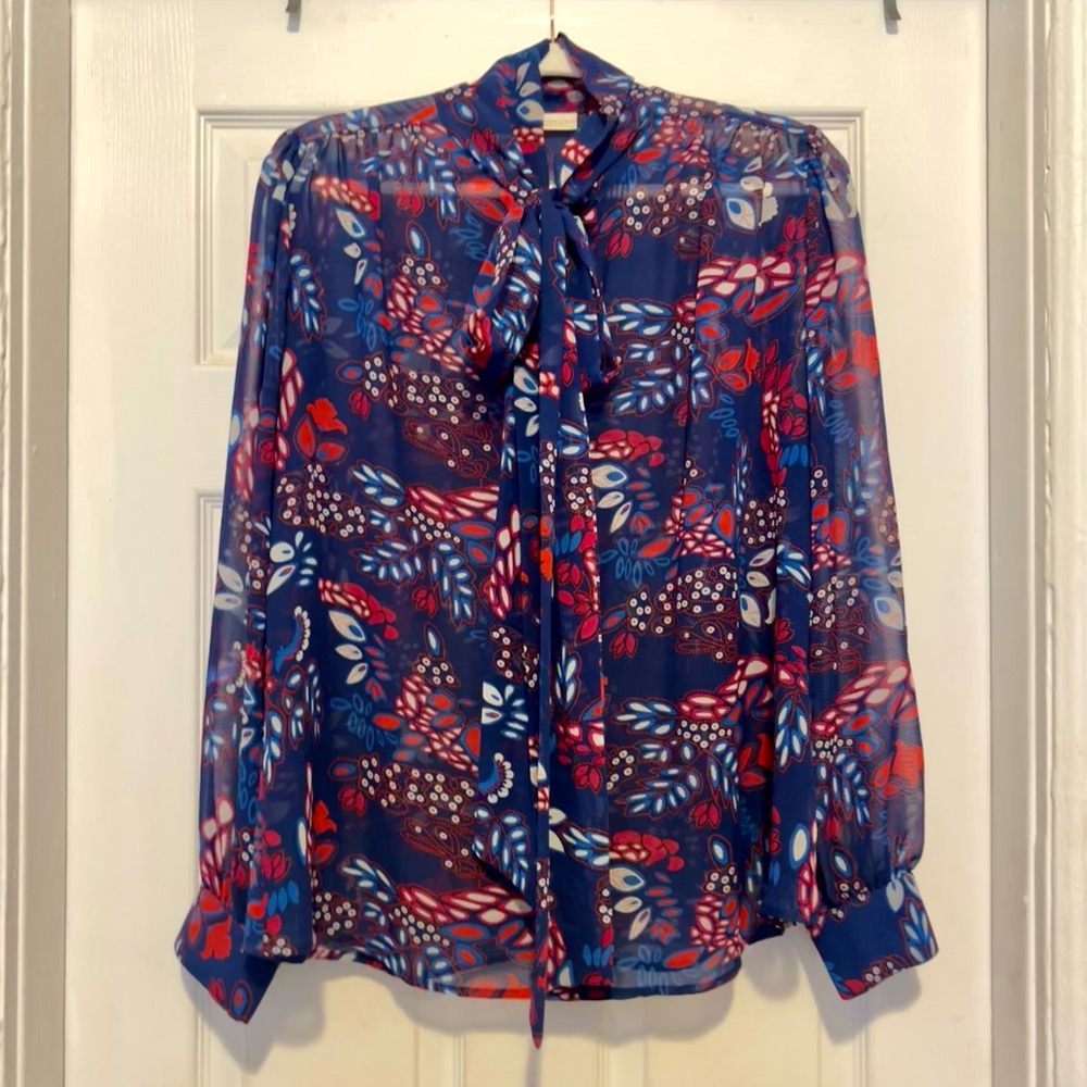 NY&COMPANY Mesh Button Down Blouse With Bow Detail